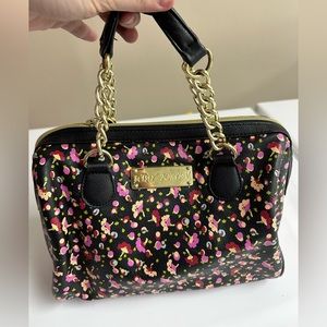 Betsey Johnson clutch purse pink floral black bag